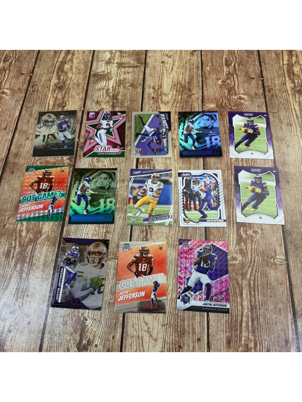 Justin Jefferson 13 Card Lot 2020 RC Rookie Mosaic Prizm Illusions Vikings